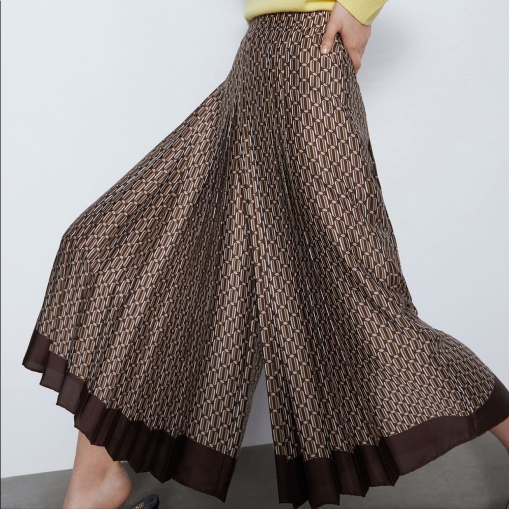 Zara Brown Patterned Wide-Leg Pants - Picture 2 of 8
